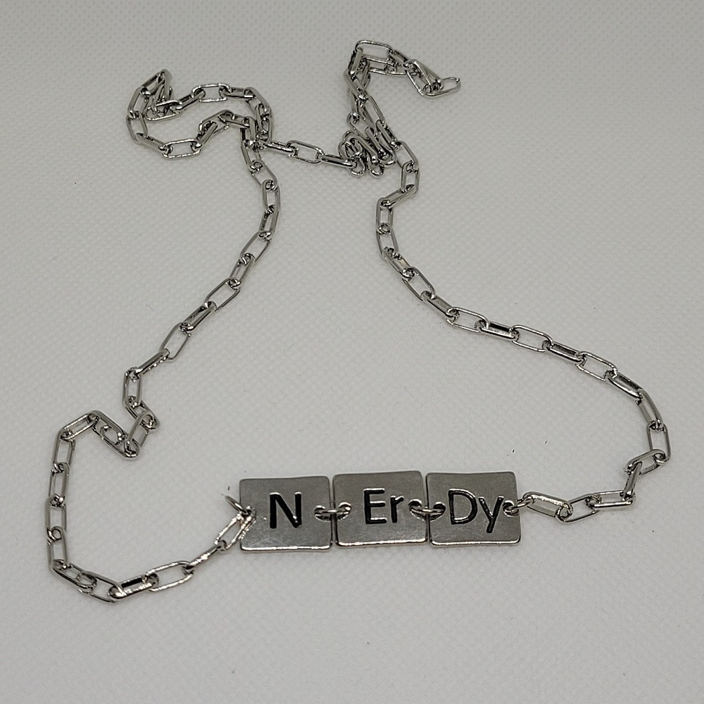 NERDY Periodic Table Chemical  Elements 26" Silver Link Necklace Science